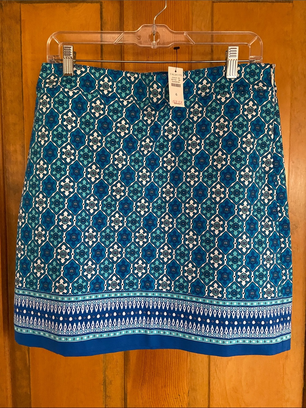 Talbots Teal and Blue Tile-Print Mini Skirt